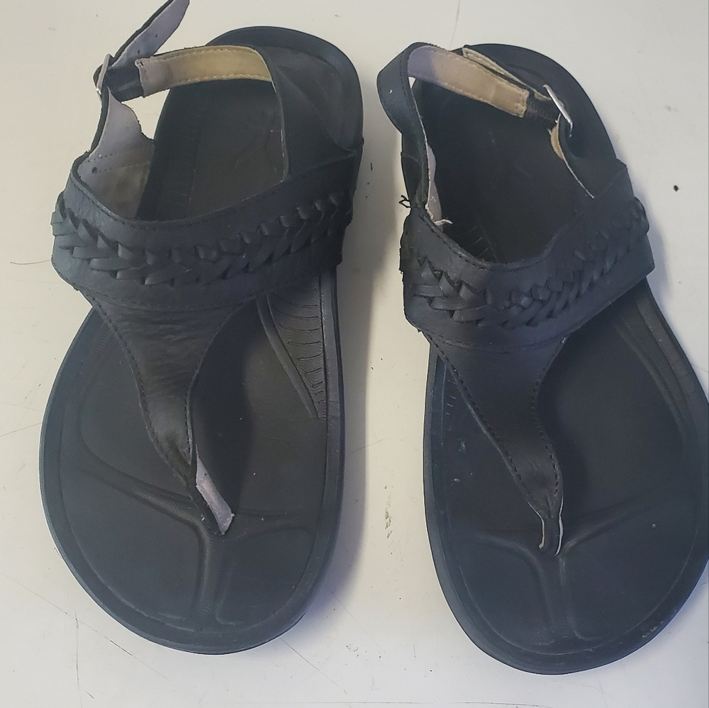 KURU Letti Black Braided Leather Thong Sandal Size 7